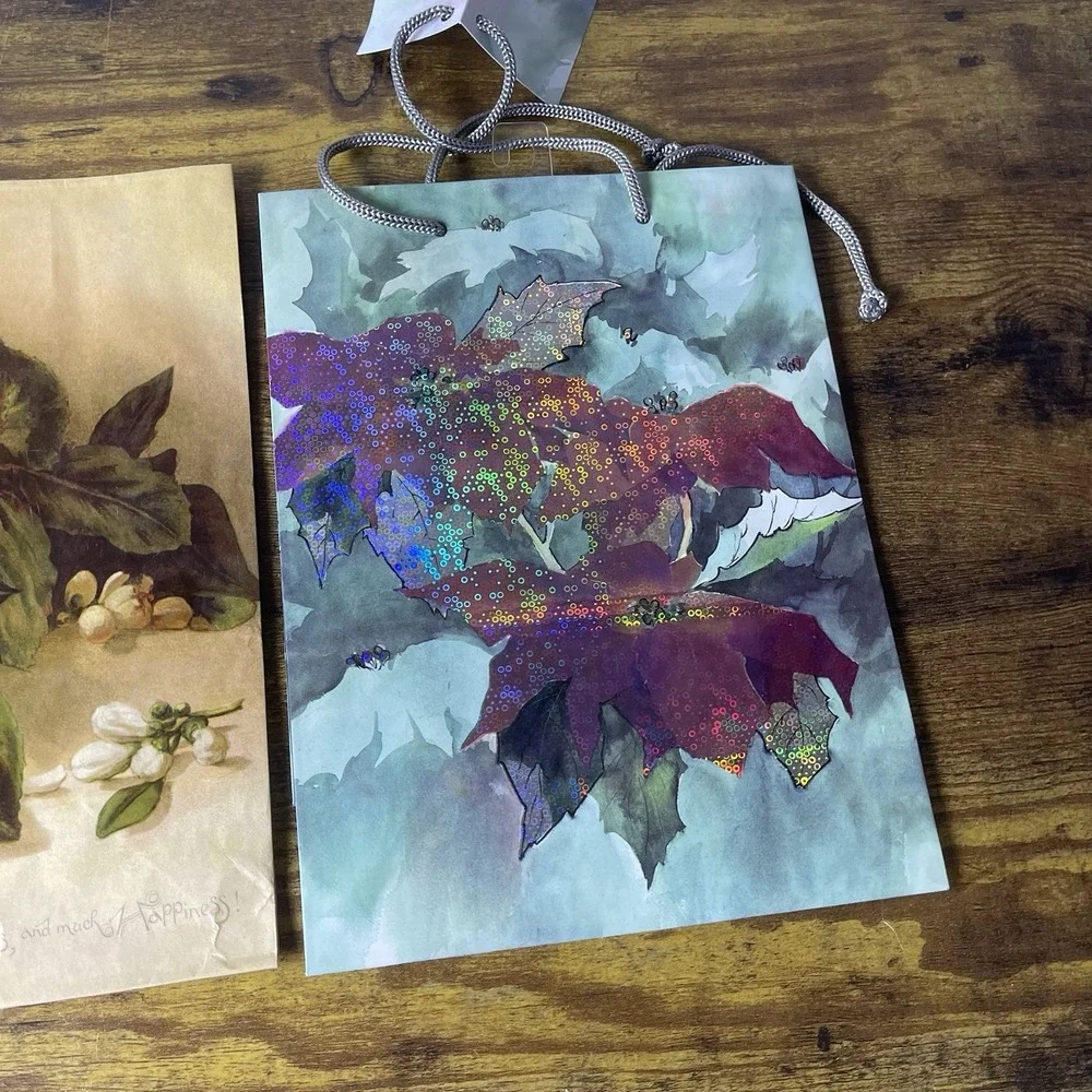 Vtg Lot Of 2 Artististic Gift Bags Floral Glossy